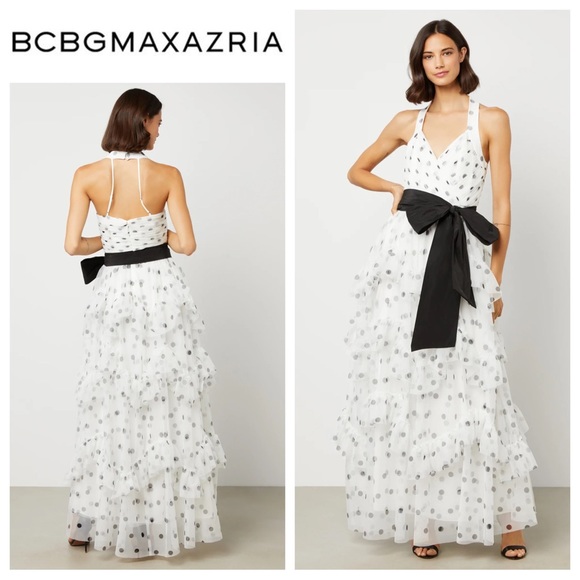 BCBGMaxAzria Giulietta Halter Ruffle Evening Dress - Picture 1 of 7